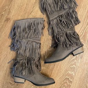 NEW Grey Fringe Layered Boots